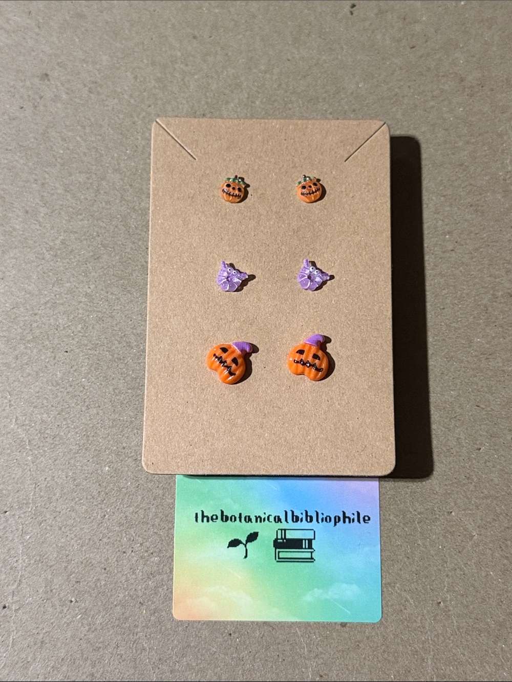 Kids Halloween Pumpkin & Bat Stud Earring Set - Orange & Purple